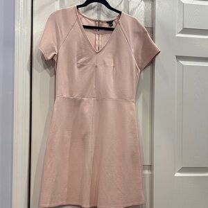 Ann Taylor Soft Pink V-Neck Midi Dress